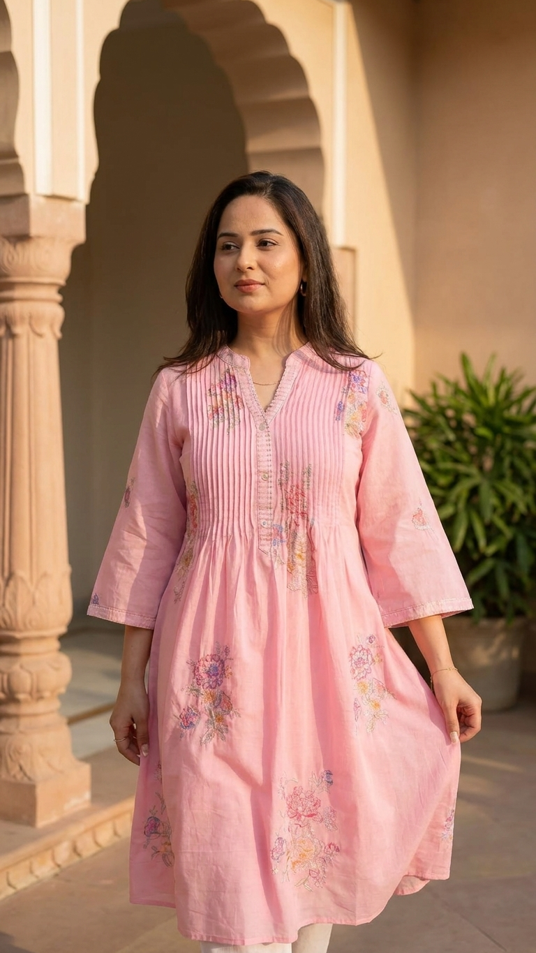 Baby pink cotton kurti & pant set