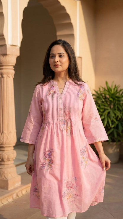 Baby pink cotton kurti & pant set